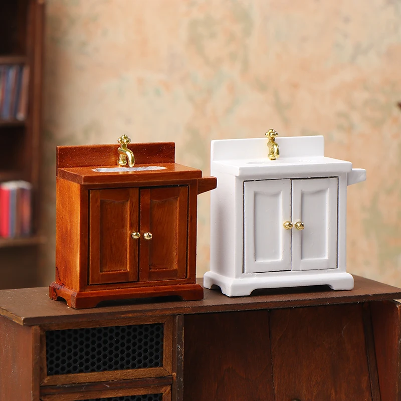 1/12 Dollhouse Simulation Washing Basin Cabinet Dollhouse Bathroom Sink Furniture Decoration Toy Micro Scene Construction Prop