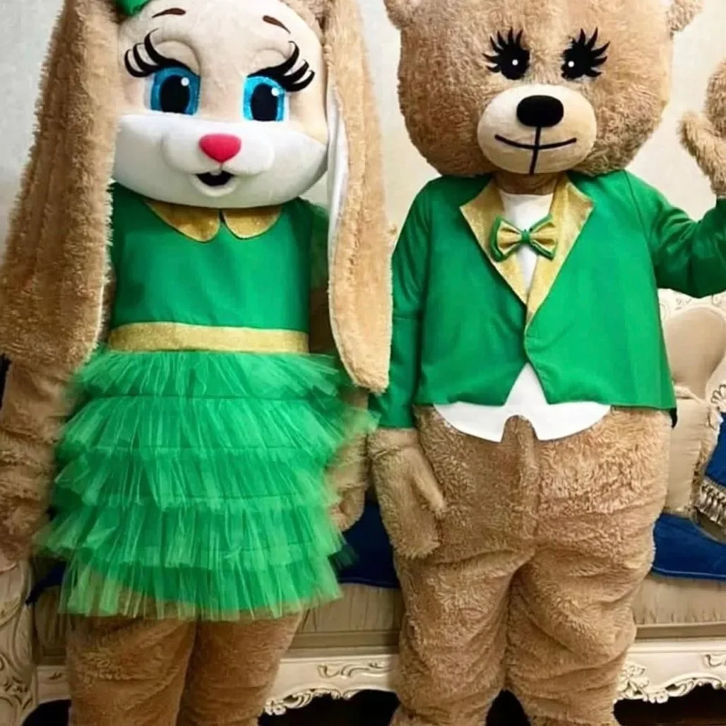Green Suits Brown Bear Rabbit Mascot Costume Easter Bunny Wedding Birthday Party Dress Halloween Christmas Adults Fancy Fursuit