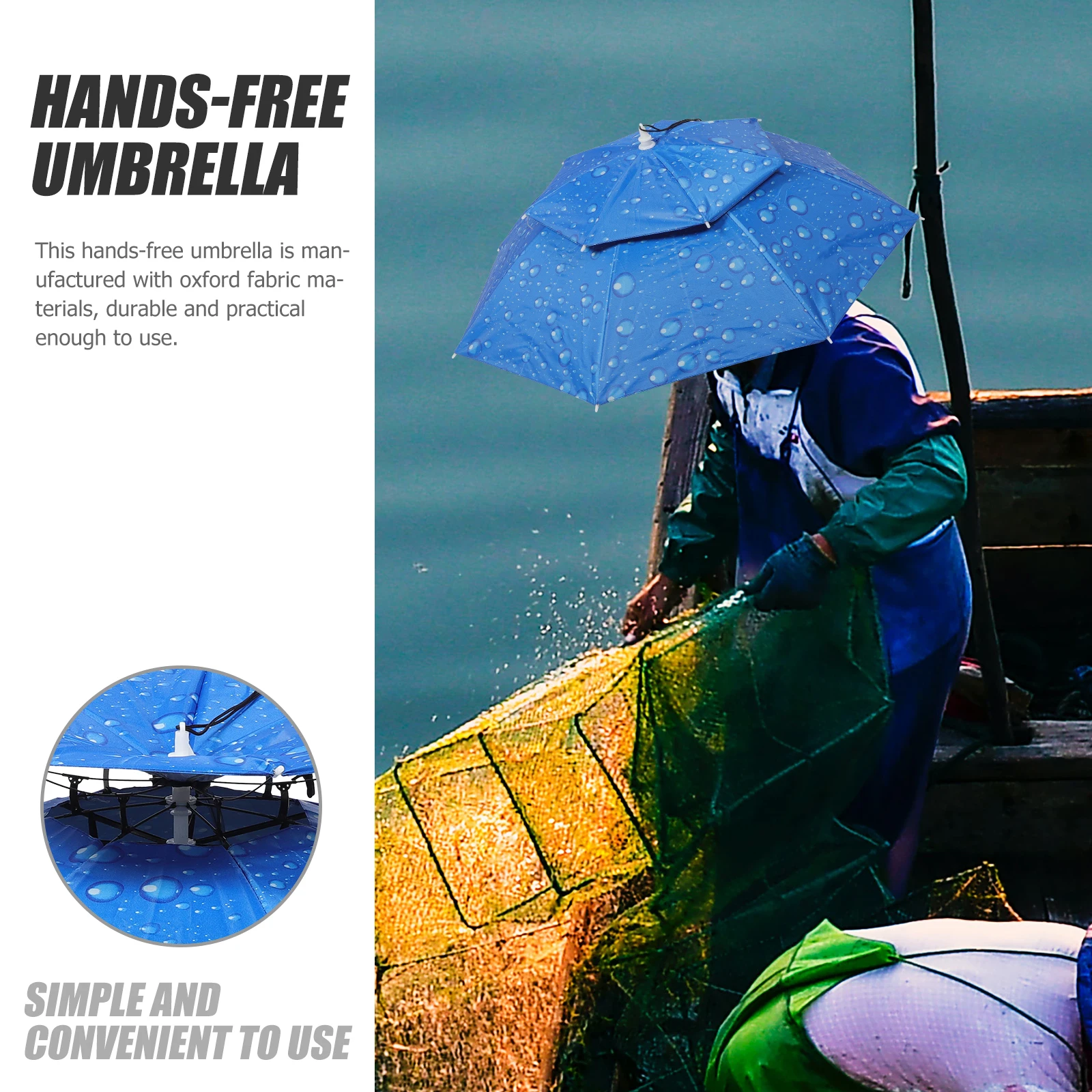 

Fishing Umbrella Cap Double Layer Foldable Headwear Uv Protection Rainproof Adjustable Elastic Strap Portable Outdoor Hat