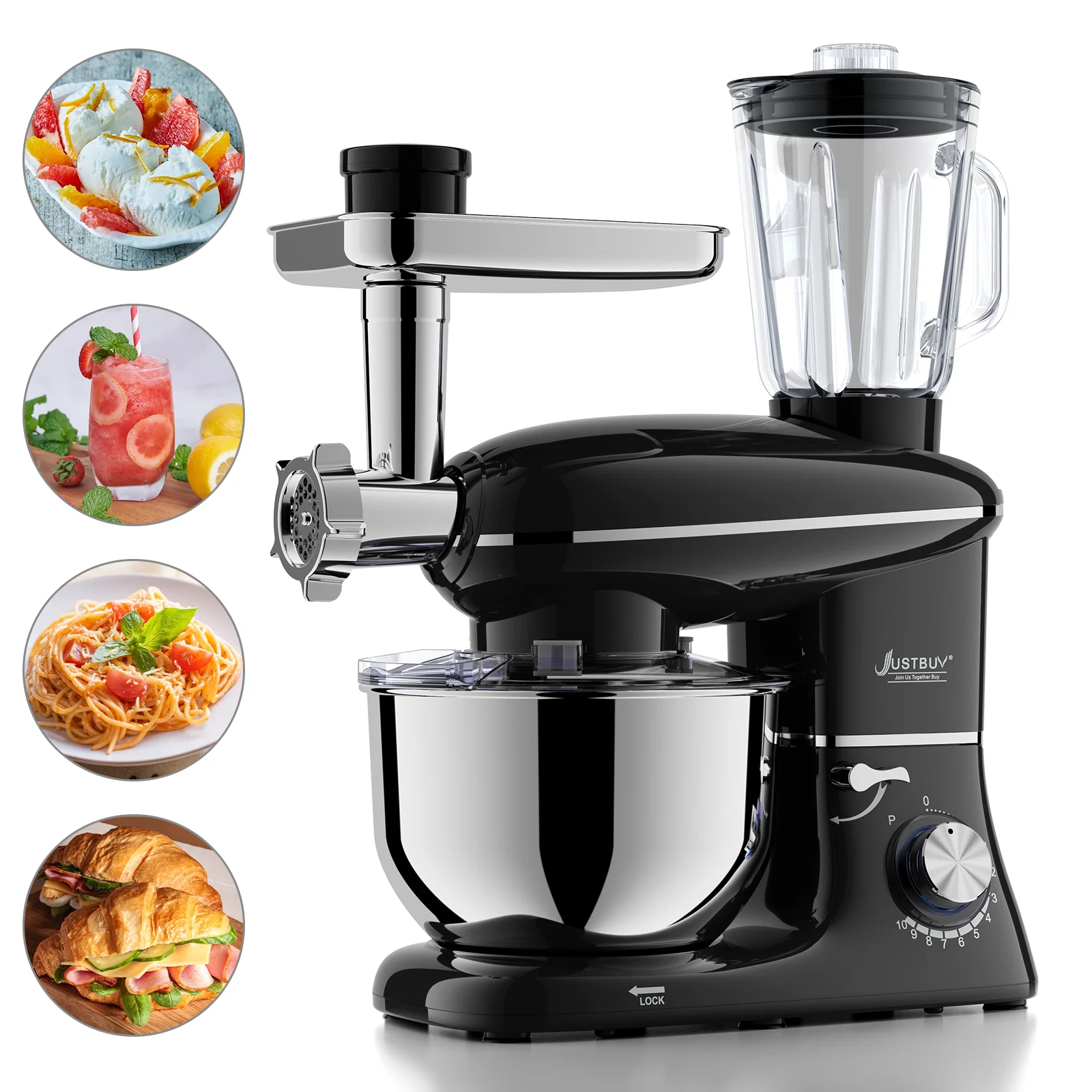 3in1 Kitchen Food Processor With Juicer Meat Grinder Chopper Stand Cream Egg Whisk Mixer  Blender Cake Dough Bread Maker Machine