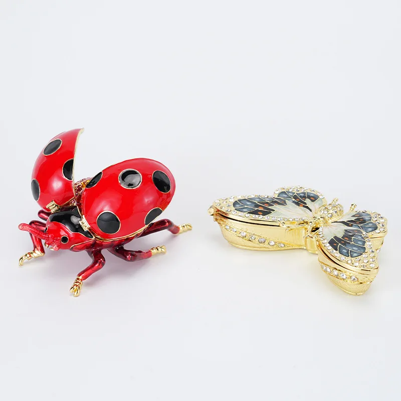 High-end Red Ladybug Ring Box Jewelry Storage Box,Exquisite Metal Butterfly Table,Valentine Gifts