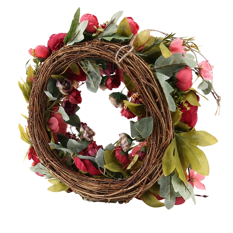 Casamento lei 16 polegadas peônia grinalda flor artificial porta grinalda com primavera grinalda para