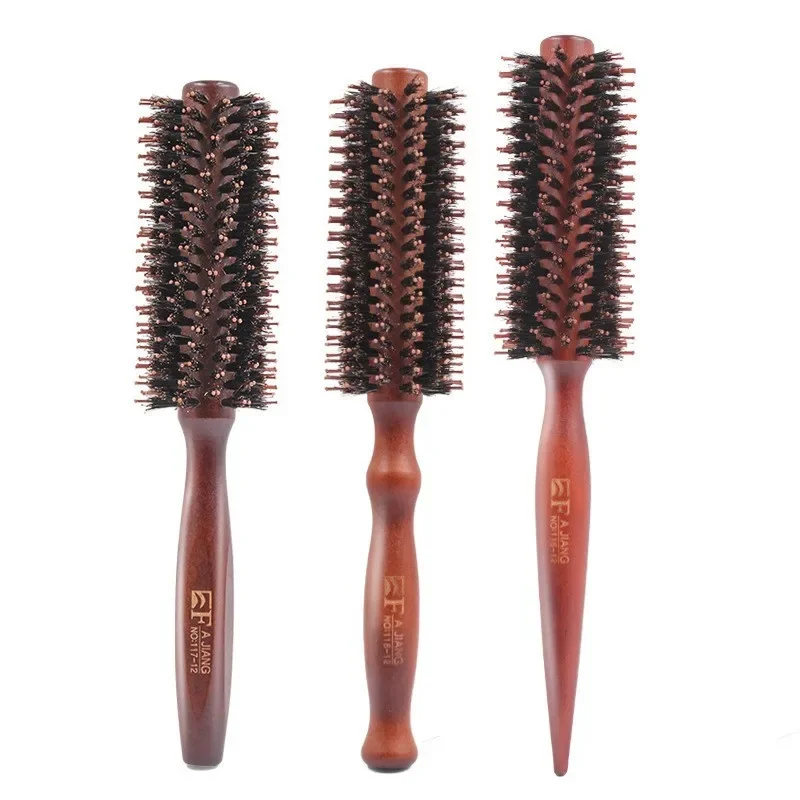 3 Types Straight Twill Hair Comb Natural Boar Bristle Rolling Brush Round Barrel Blowing Curling DIY Hairdressing Styling Tool