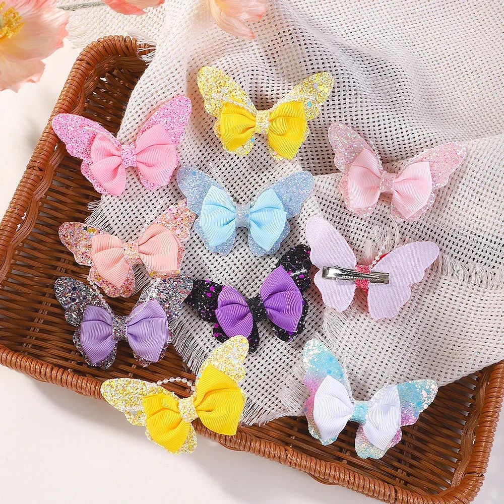 2pcs/set 3.15'' Rainbow Sequin Butterfly Hair Clips for Women Girls Hairpins Children Cute Barrettes Kids Hair Accessories Gifts