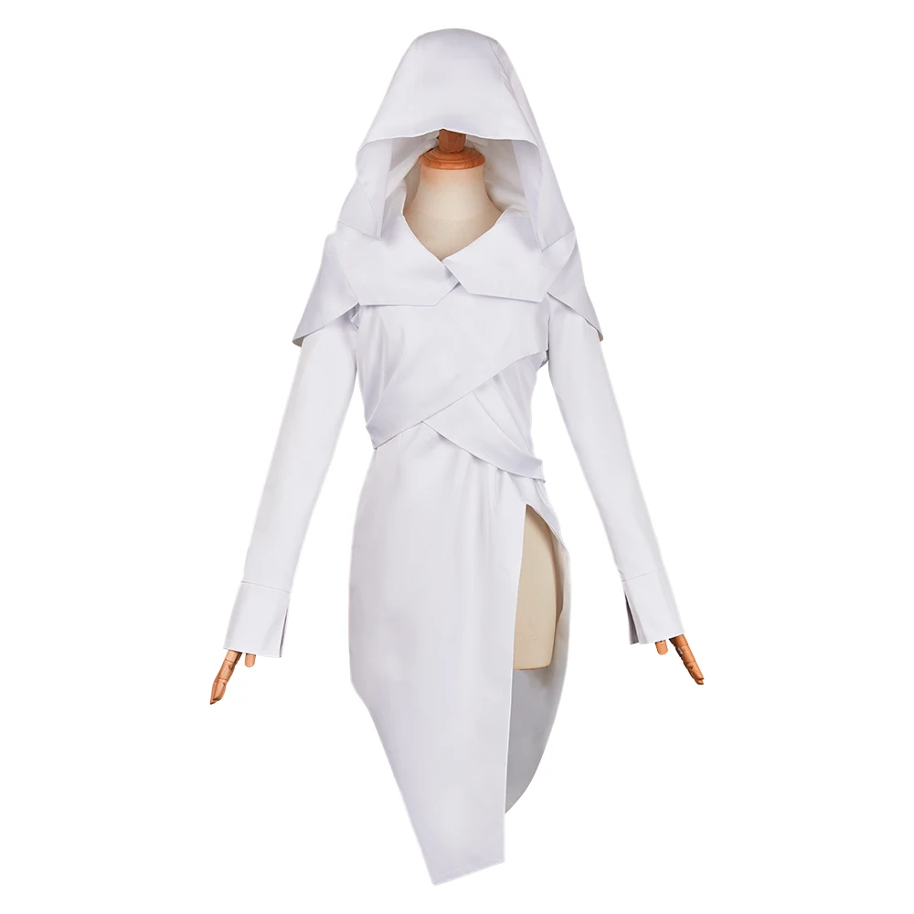 Anime LOL Arcane 2 Mel Cosplay Costume Mel Medarda White Slit Dress With Hood Jayce Role Play For Hallowmas Carnival Prop