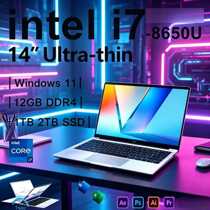 

LENO Windows 11 1920*1080 HD 32GB 2TB Gaming Computer PC Gamer office Ultra Slim Laptop Notebook 14.1" Intel Core i7 8650U