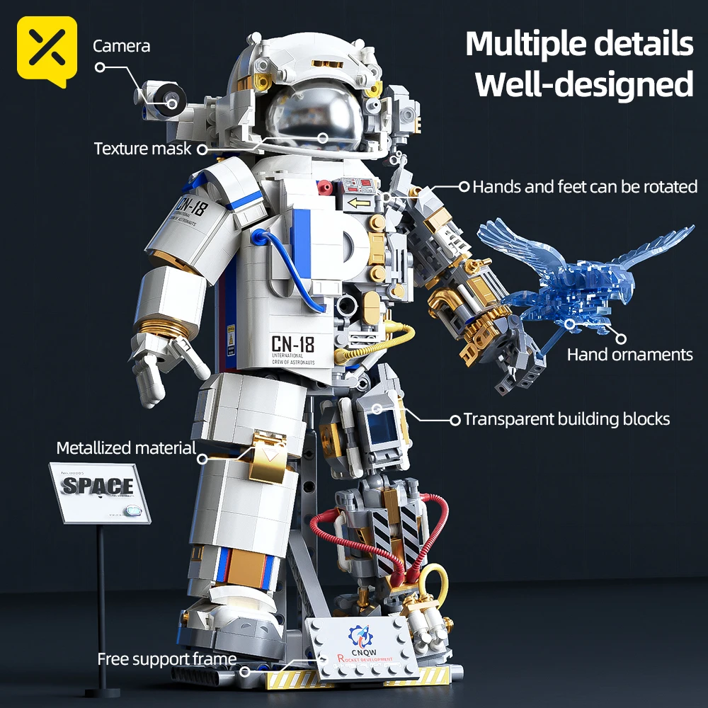 ToylinX 1449PCS Building Block Figure Holding the Flag with Movable Joints DIY Spaceman Festive Gifts Christmas Halloween Easter