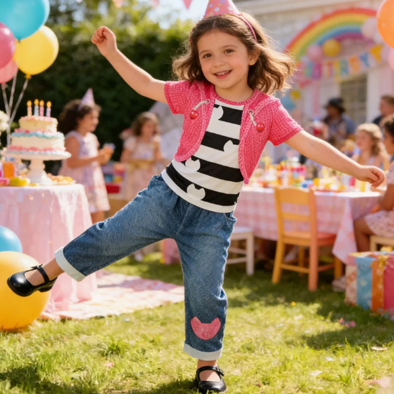 

Carnival Costume Little Girl Dollhouse Suits Girls Black And White Stripe T-Shirt+Pants Gabby Sets Kids Disguise Cosplay Costume