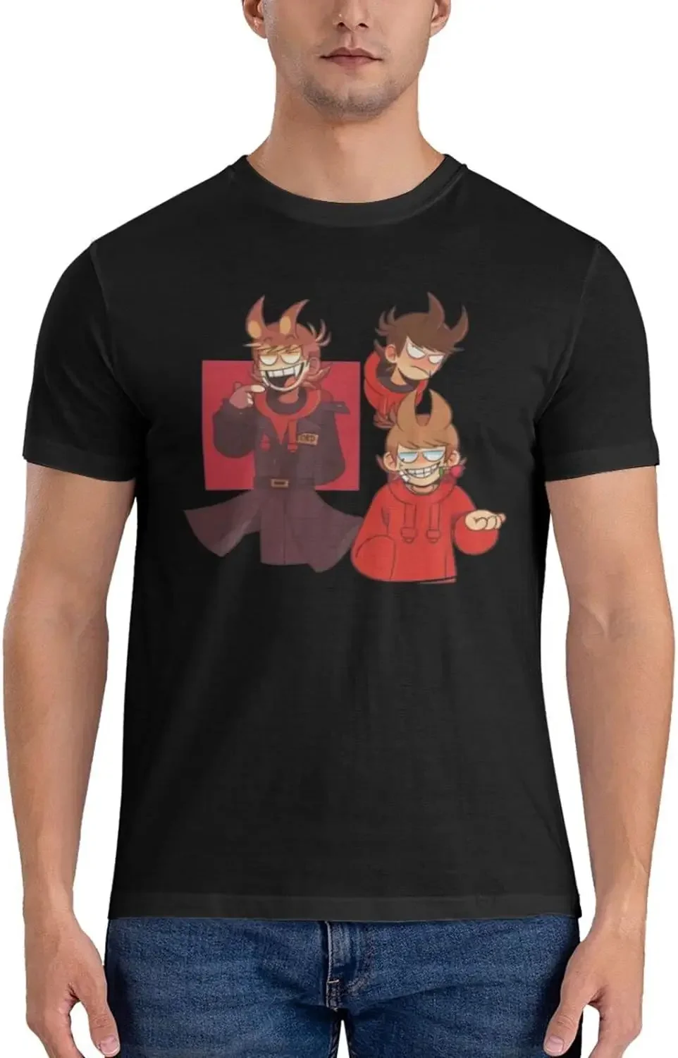 Рубашка Eddsworld Tord мужская с рисунком аниме, Классическая Повседневная Черная футболка с круглым вырезом