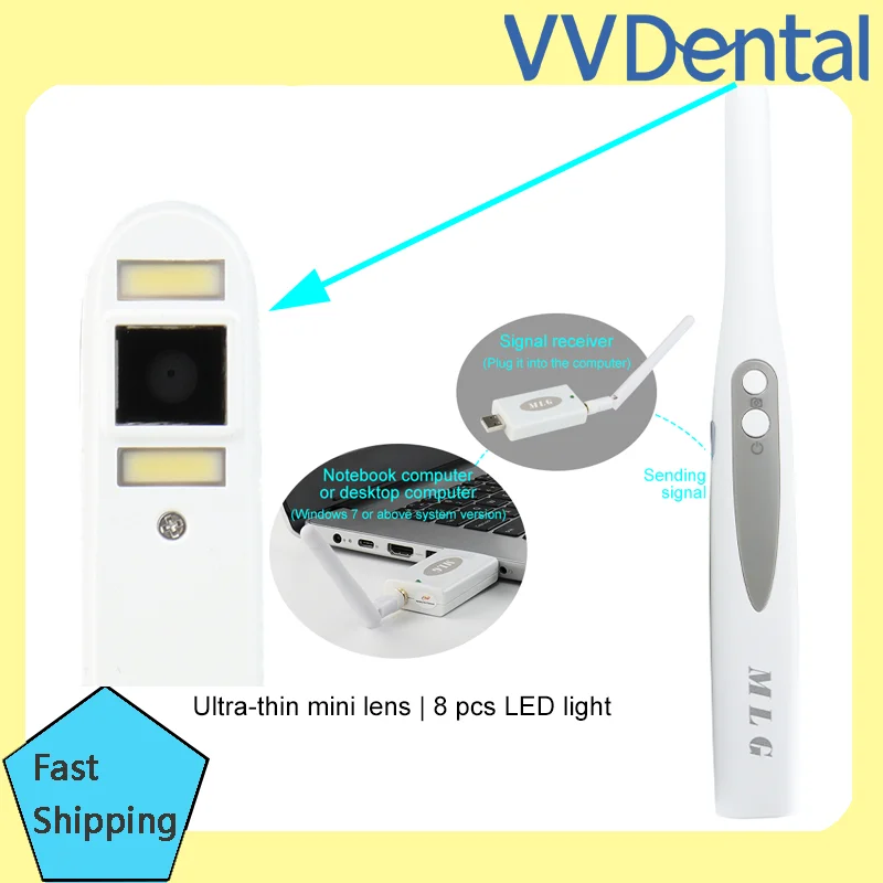 

VVDendal Wireless signal to USB Intraoral Camera Dental Camera 8 LED 13.0 Mega Pixel Smart Focus Base-activated Auto On/Off