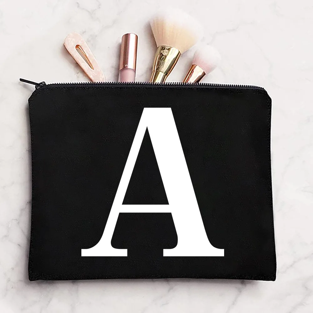 Women Cosmetic Bag Lipstick Organizer Bag Wallet Travel Toiletries Washbag Pencil Bag Wedding Makeup Bag White Initials Print