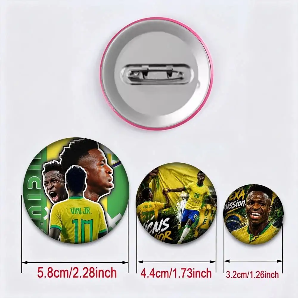 V-Vinicius Jr Brazil Football Winger 25 32 44 58 75mm Badges Personalized Round Brooches Pins Accessory Gift