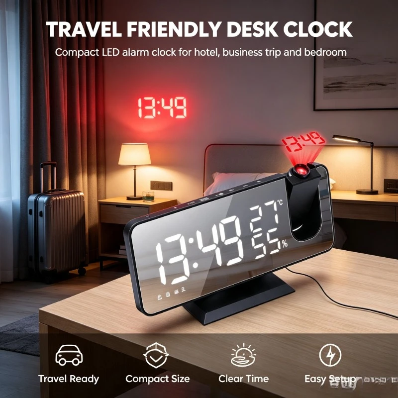 USB‑Charged Electronic Timer Clock, Radio‑supported Projection Time Gear Suitable For Dorm Nightstand Use