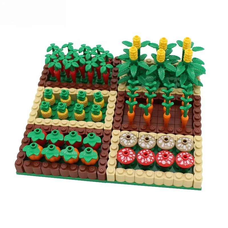 MOC City Crop Pineapple Carrots Mushrooms Pumpkin Corn With Base Vegetable Garden Toys For Kids Knits DIY Cities Compatible Gift
