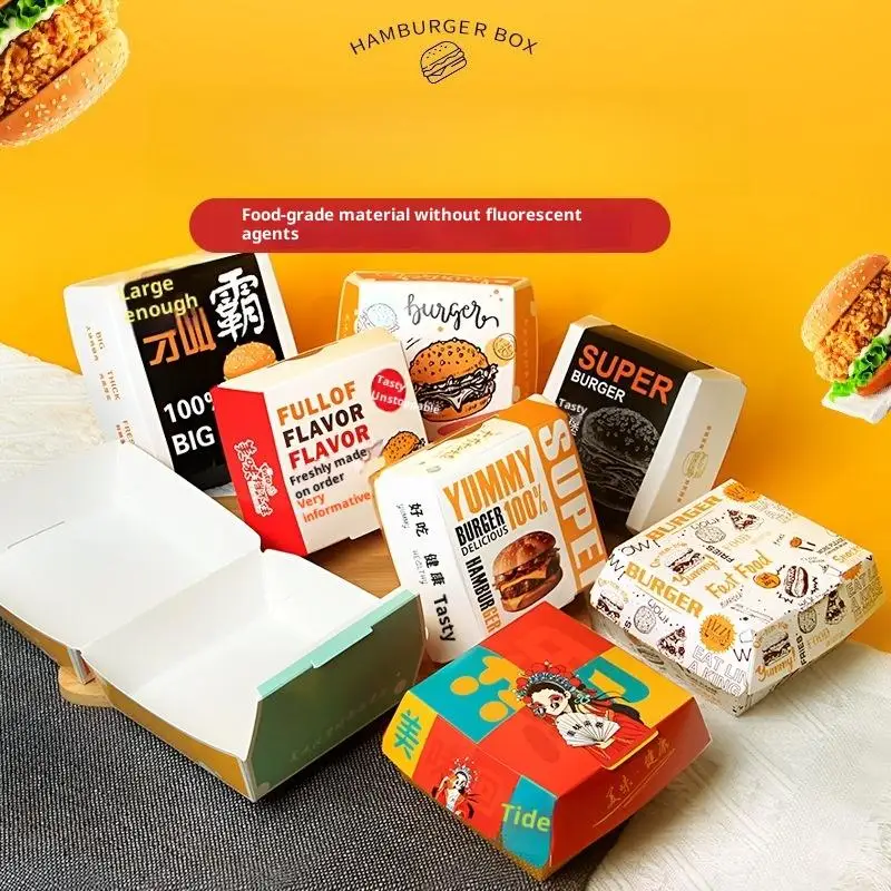 

50/100Pcs Thickened And Greaseproof Burger Packaging Box Disposable Burger Box Food Grade Fast Food Take Out Boxes