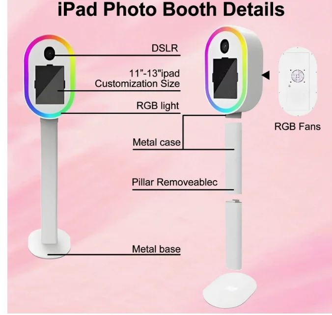 Latest Photo Booth Machine Case Holder Roaming Oval 12.9 Ipad Photo Booth with Event Party Printer 360