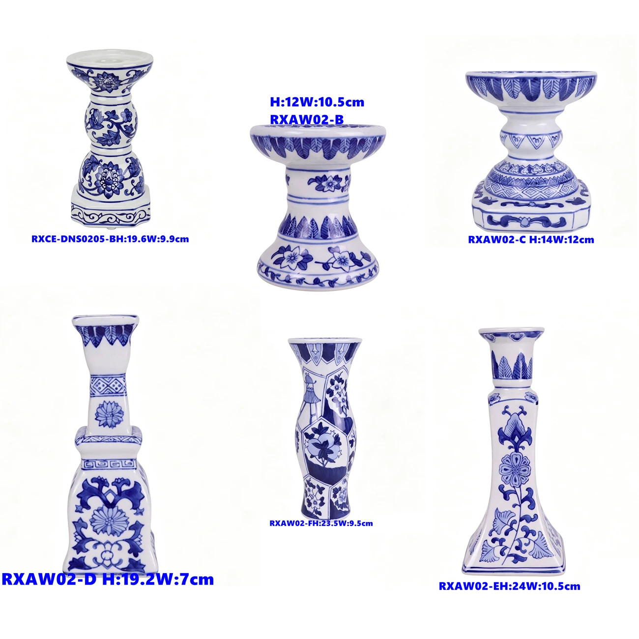 Hand drawn Blue and White Embroidered Ceramic Candlestick Decoration for Home Restaurant Blue and White Ceramic Candlestick