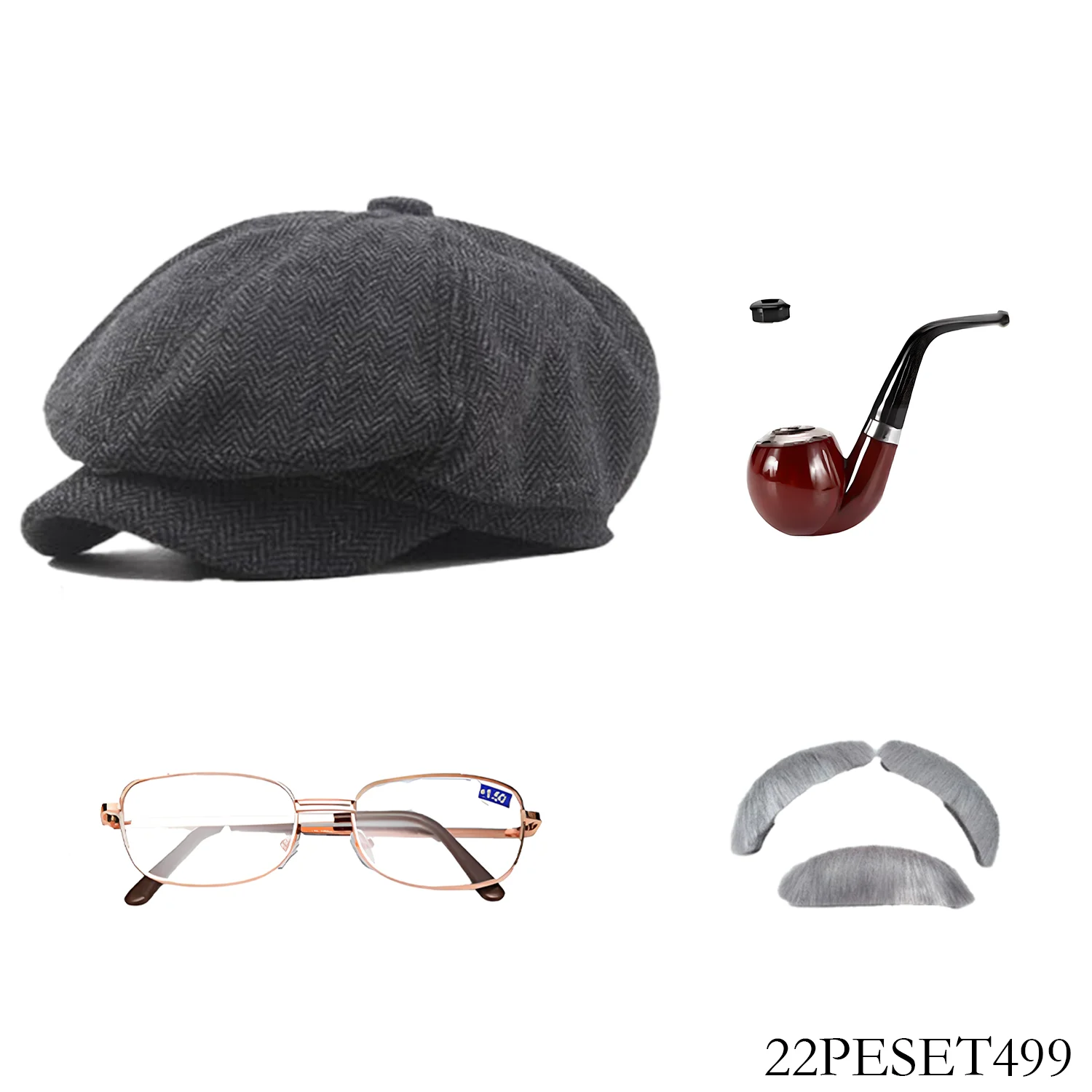 

Elderly role-playing party costumes, senior citizen costume series including hats, glasses, beards, and pipe party outfits