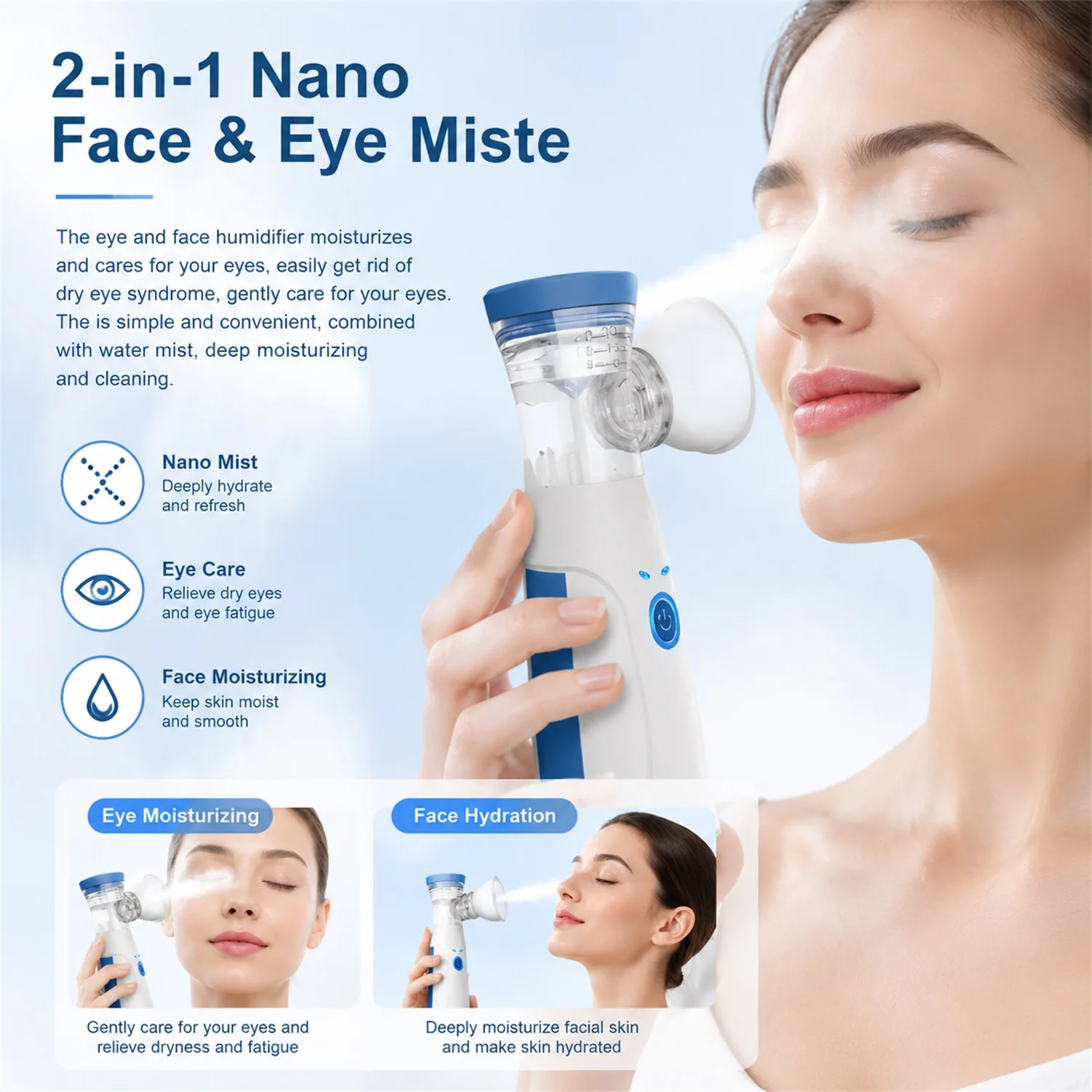 Facial Nano Mist Sprayer Mini Portable Facial Steamer Handy Face & Eye Humidifier Face Moisturizing Skin Care Machine