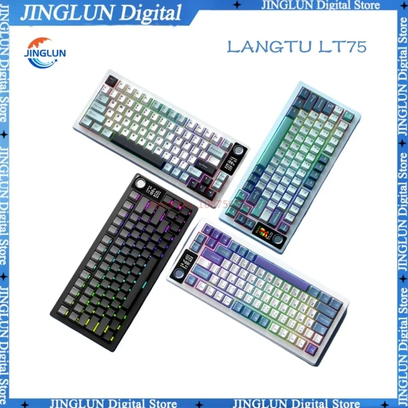 Langtu Lt75 Mechanical Keyboard 3-mode 80 Keys Wired/wireless/bluetooth Pbt Rgb Gasket Customized Office Pc Game Keyboard