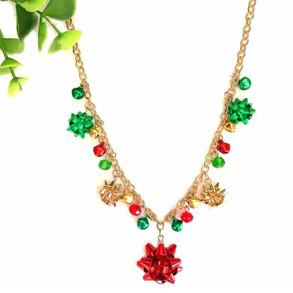 

1Set Christmas Necklace Earrings Set Flowers Bell Pendant Jewelry for Parties Dates Family Gatherings Christmas Gift Festive