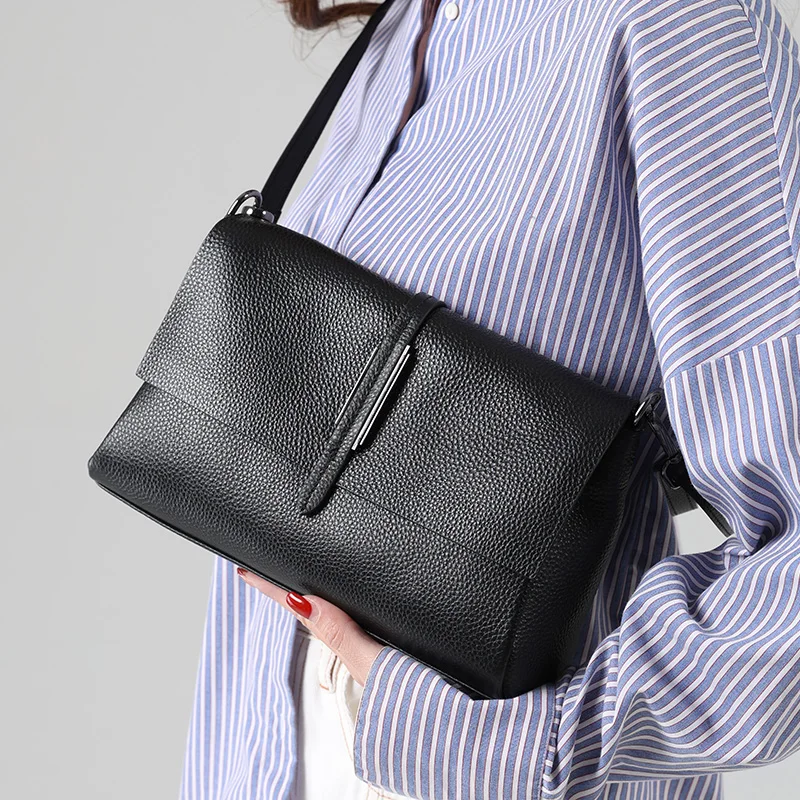 

Women's Natural Cow Leather Flap Messenger Bags Female Retro Cowhide Shoulder Handbags Ladies Luxury Designer Crossbody Bag Lady
