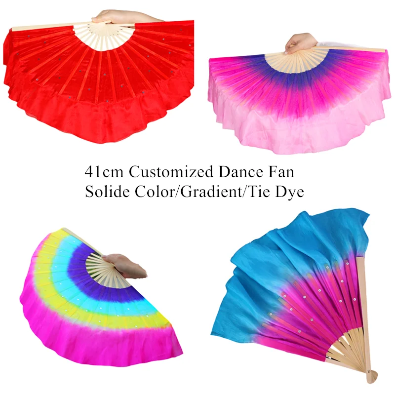 2pcs Yangko Dance Fan 100% Real Silk Flutter Circle Fan Veil Square Chinese Folk National Dancer Props Event Party Show Adult 41