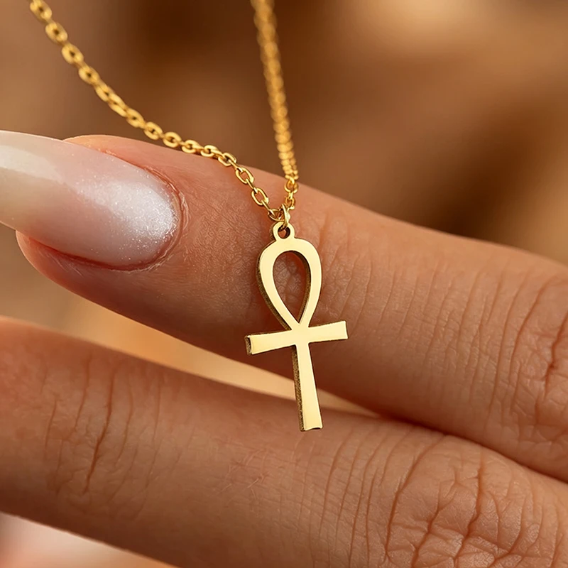 Ankh-Kreuz, ägyptisches Amulett, Halskette aus Edelstahl, Symbol des Lebensschlüssels, Ankh-Kreuz-Halskette, religiöser Schmuck für Frauen. ﻿