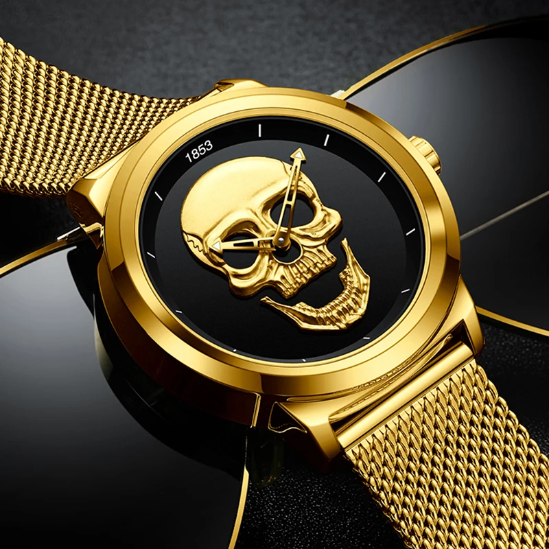 LIGE Top Brand Luxury Fashion Skull Men Watches with Stainless Steel Sports Waterproof Quartz Clocks Male Creative Wristwatch