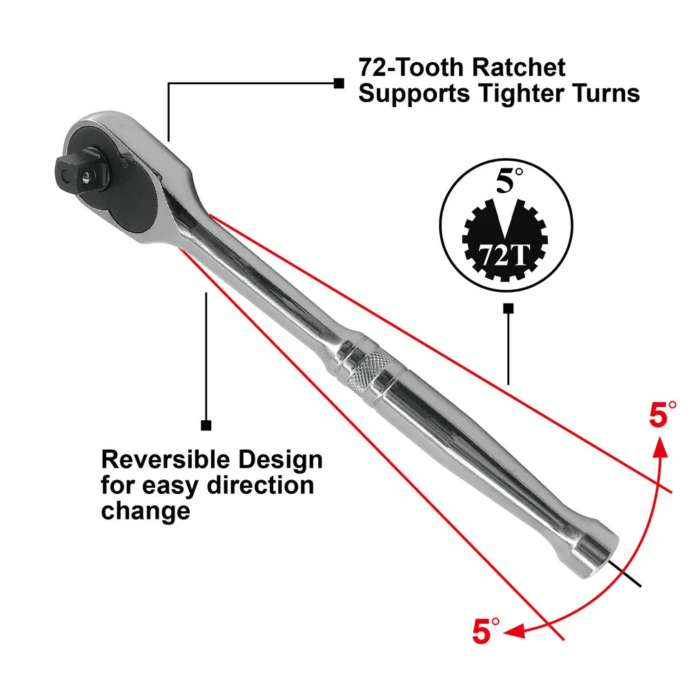 3 Pcs 72 Teeth Ratchet Handle Quick Release Narrow Place Using  1/4“ 3/8” and 1/2“ Drive