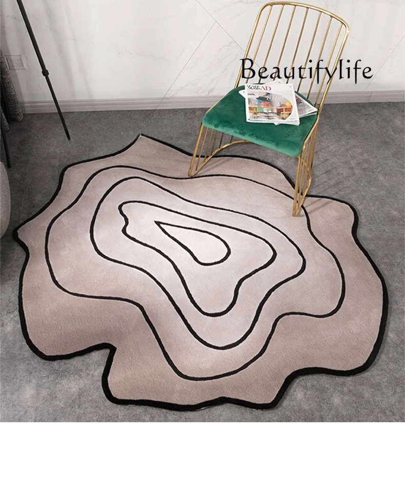 French Special-Shaped Living Room Wool Carpet Irregular Warm Color Advanced Light Luxury Bedroom Bedside Blanket