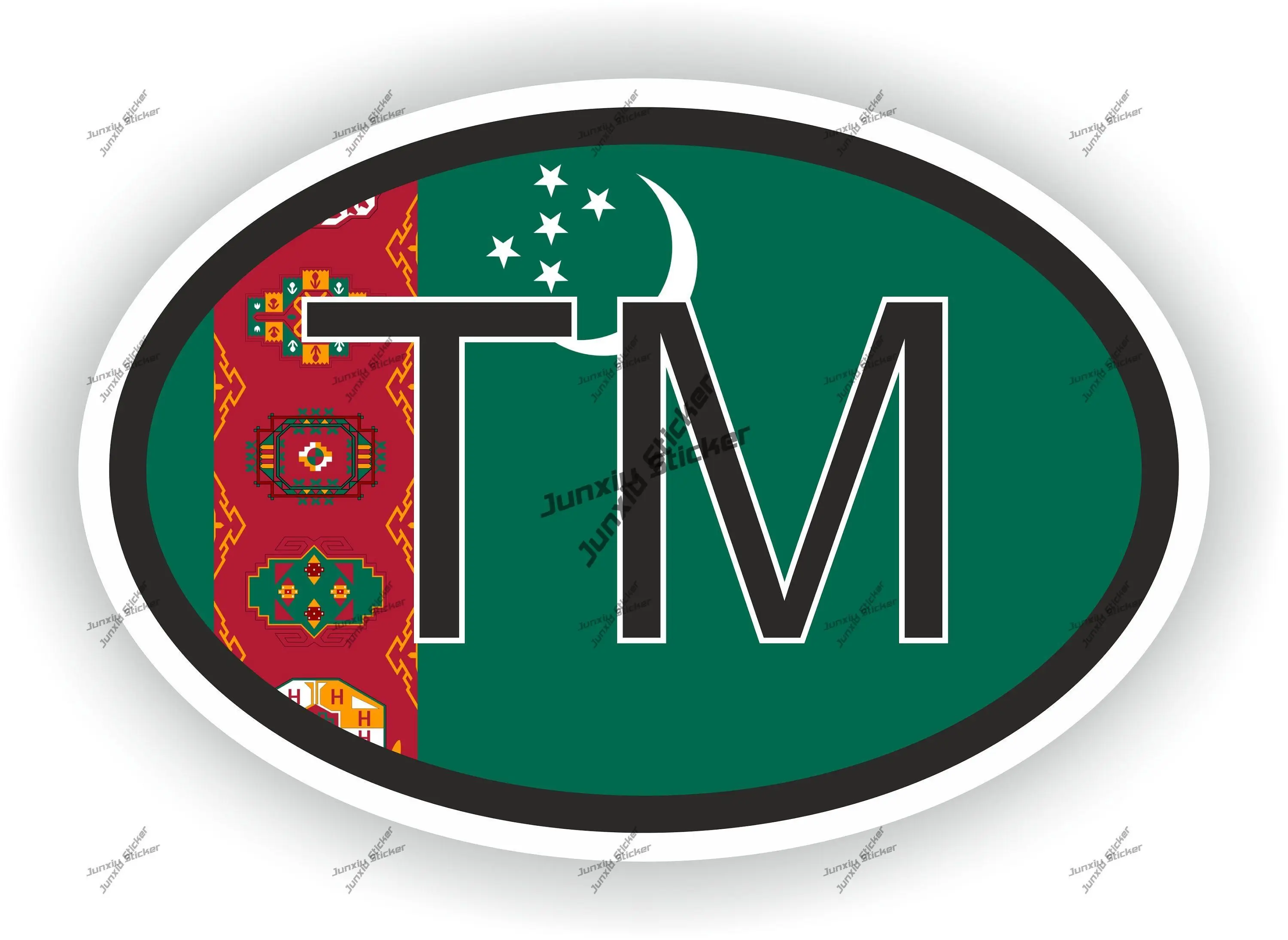 

TURKMENISTAN Oval Sticker with Flag Country Code TM Decal for SUV Bumper Laptop Fridge Motorcycle Helmet Decoration Accessories