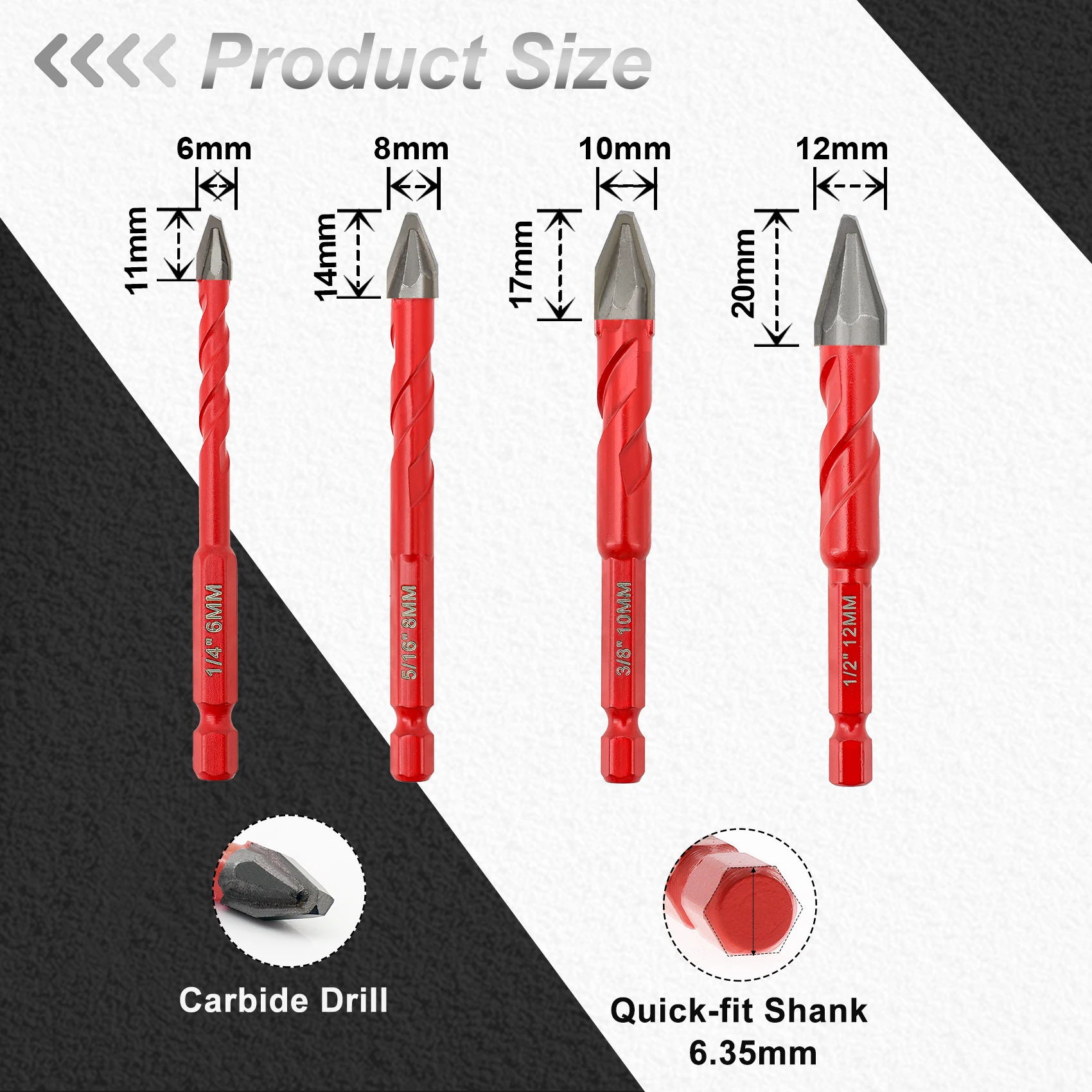 FOCSTOL Bohrer Core Quick-Fit 10 Stück 5–12 mm Hartmetall-Exzenterbohrer für Keramik, Marmor, Glas, Holz, Kunststoff, PVC, Rohr, Lochsäge – Detail 2
