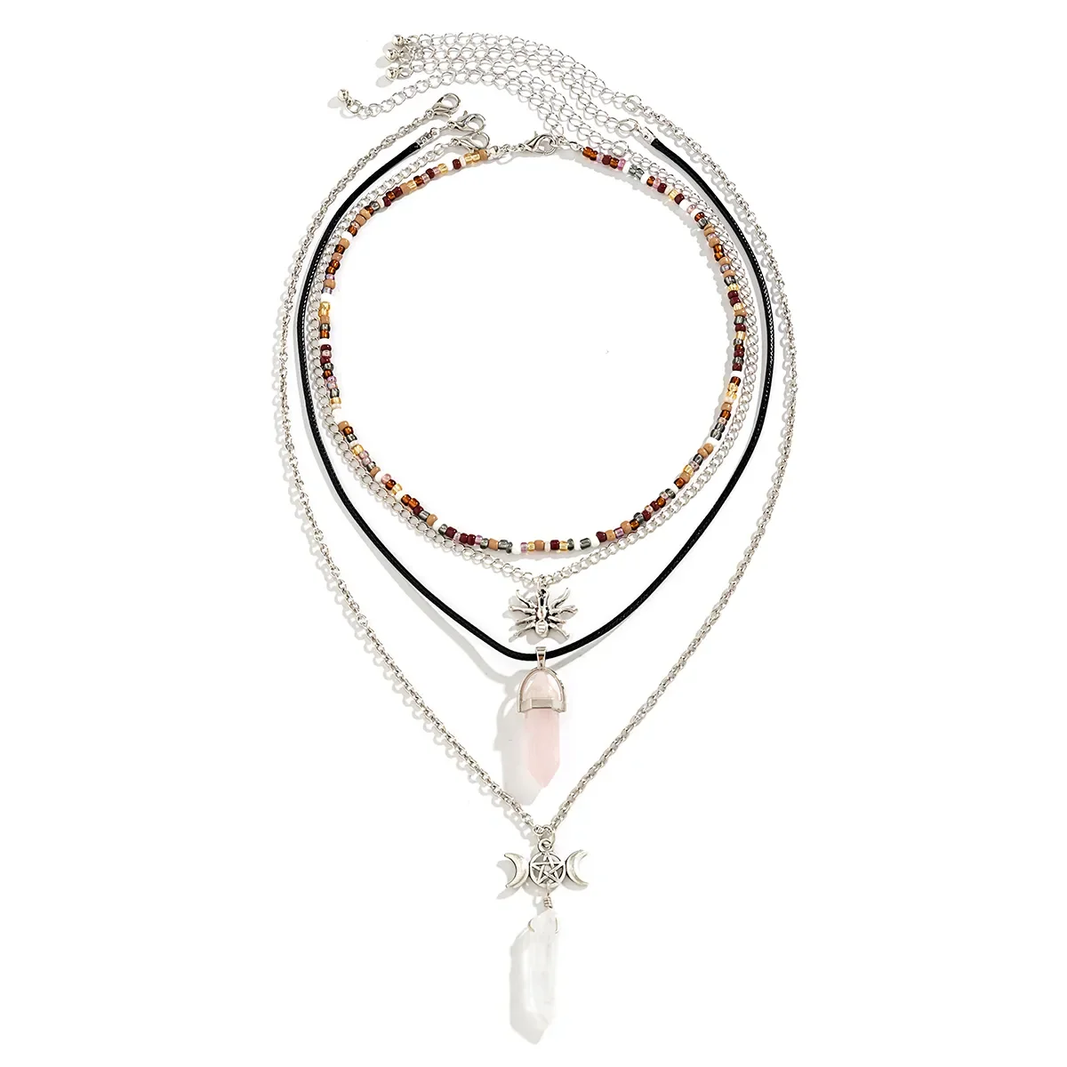 4Pcs Goth Boho Seed Beads Leather Wax Thread Chain Necklace for Women Creative Spider Crystal Pendant Choker Jewelry Party Gift