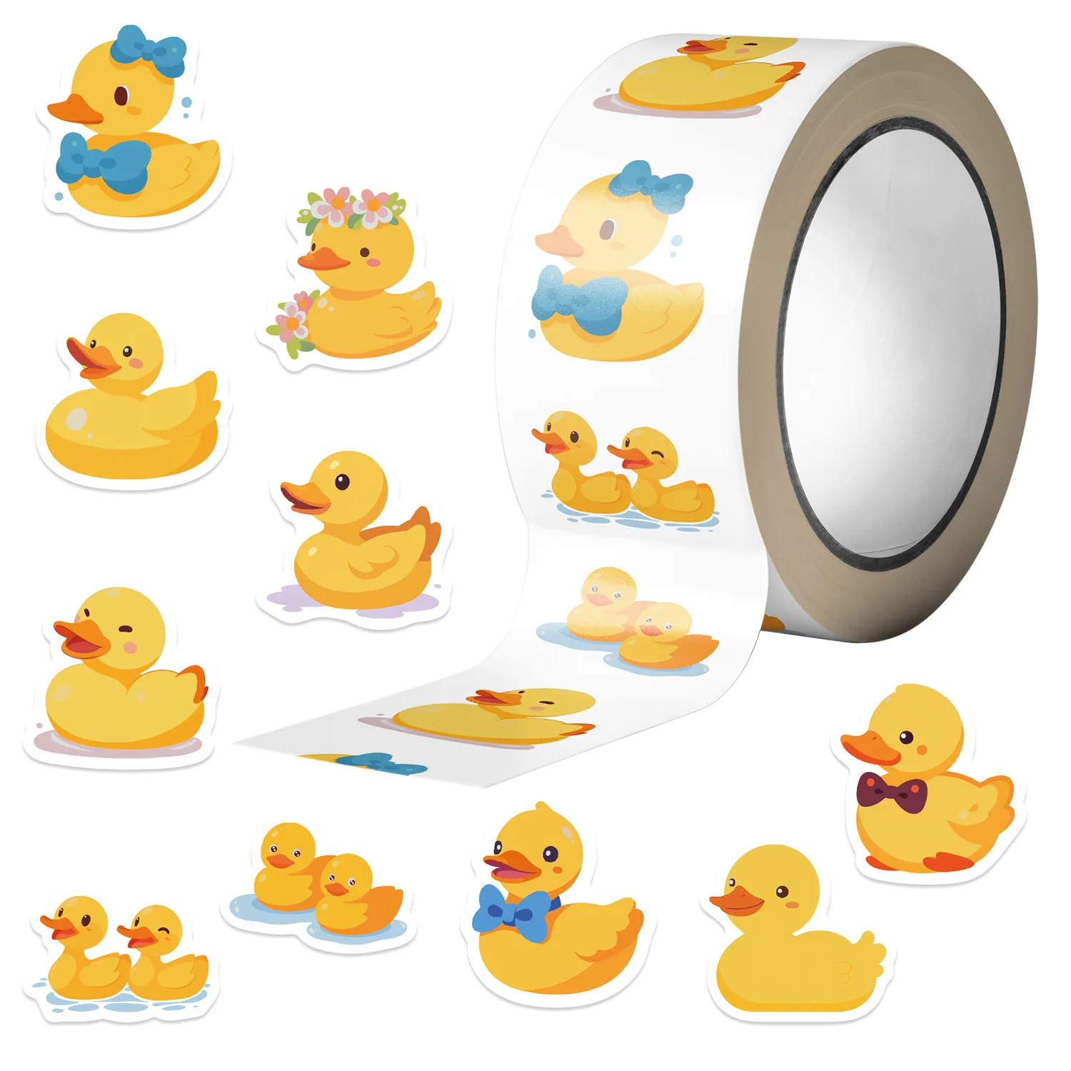 

500pcs/Roll Cartoon Yellow Duck Roll Sticker Creative Decoration Mobile Phone Case Suitcase Waterproof Sticker Kids Toys Gifts