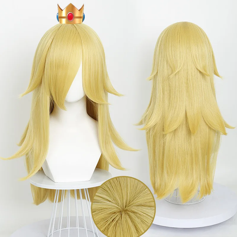 Synthetic Golden Wavy Long Wig Daisy Princess Inspired Cosplay Hair Natural Scalp Top Curled Ends Costume Party Anime Styling