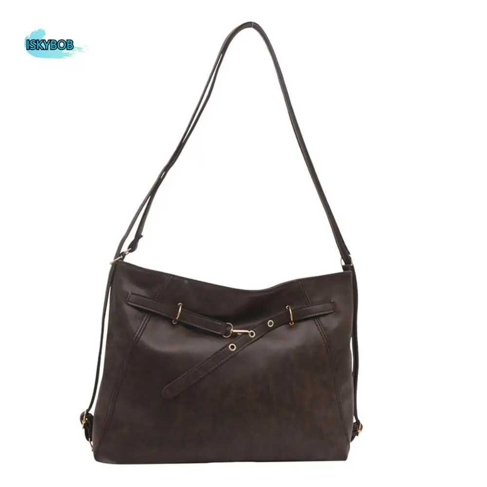 

Fashion New Design Buckle Shoulder Bag Leather Large Capacity Vintage Tote Bag Solid Color Crossbody Women Backapck Handbags