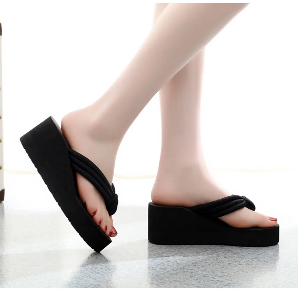 Sandals House Slippers Fashion Flops Non-slip High Heel Platform Beach Black Knoted