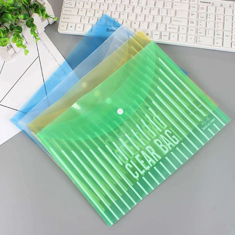 

A4 Simple Transparent Document File Bags With Buckle Plastic Thickened Office School Waterproof File Storage Supplies