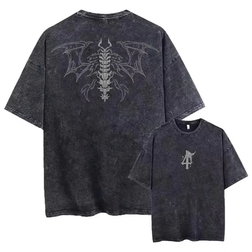Retro Wash BLEACH Kuchiki T Shirt Men Oversized Anime Graphic Tees Senbonzakura Kageyoshi Print Cotton Short Sleeve Streetwear
