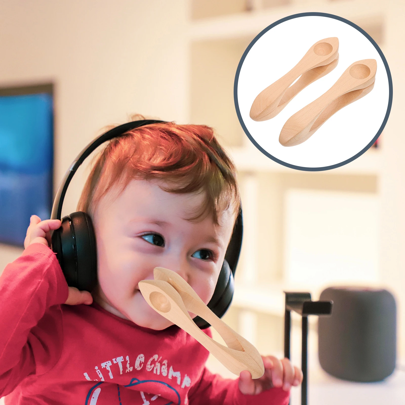 

2pcs Wooden Musical Spoon For Kids Natural Wood Percussion Instrument Early Education Folk Performance Kindergarten Music Spoon