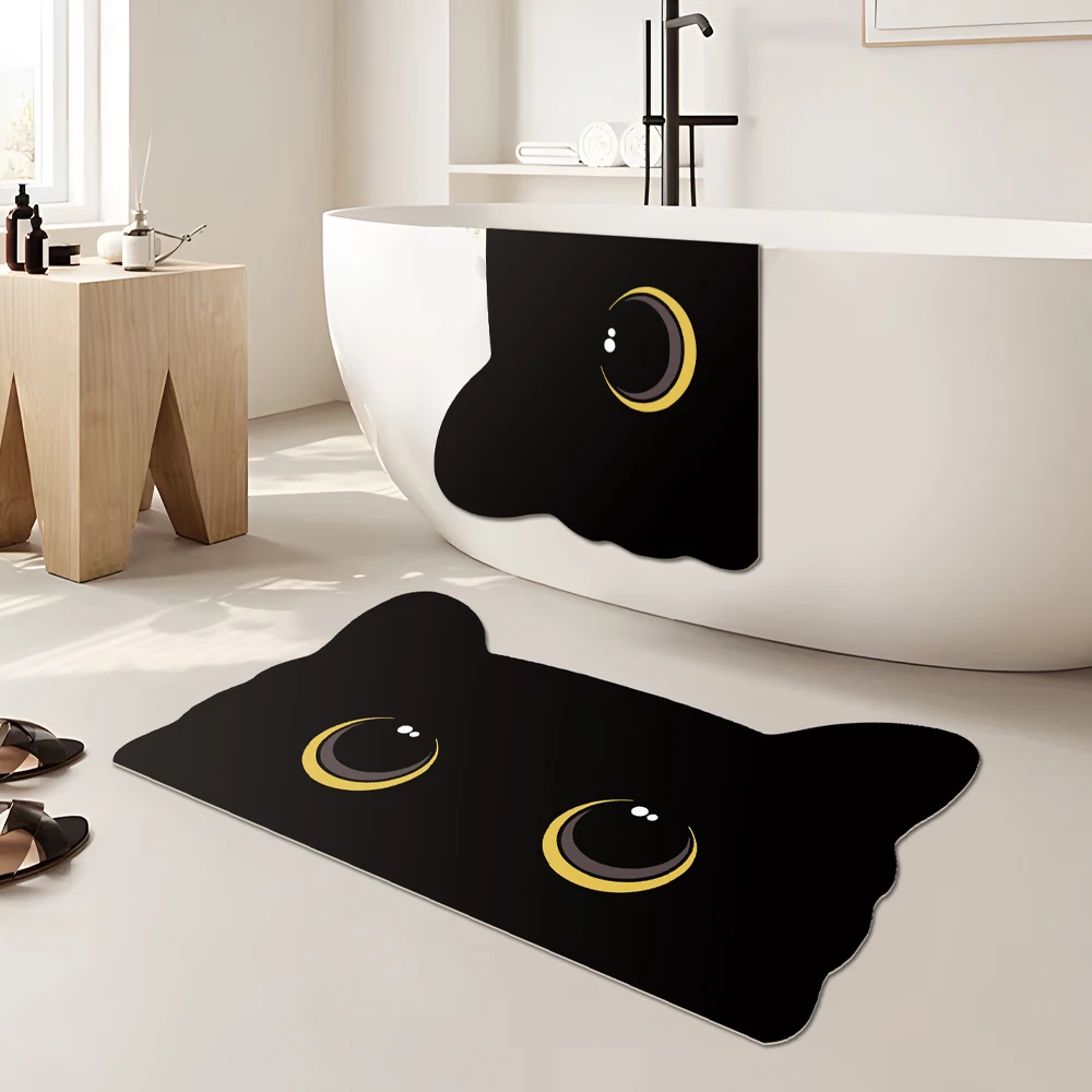 

Cute Black Cat Shaped Quick-Dry Diatomaceous Earth Bath Mat Funny Cat Lovers Soft Diatom Mud Absorbent Floor Mat