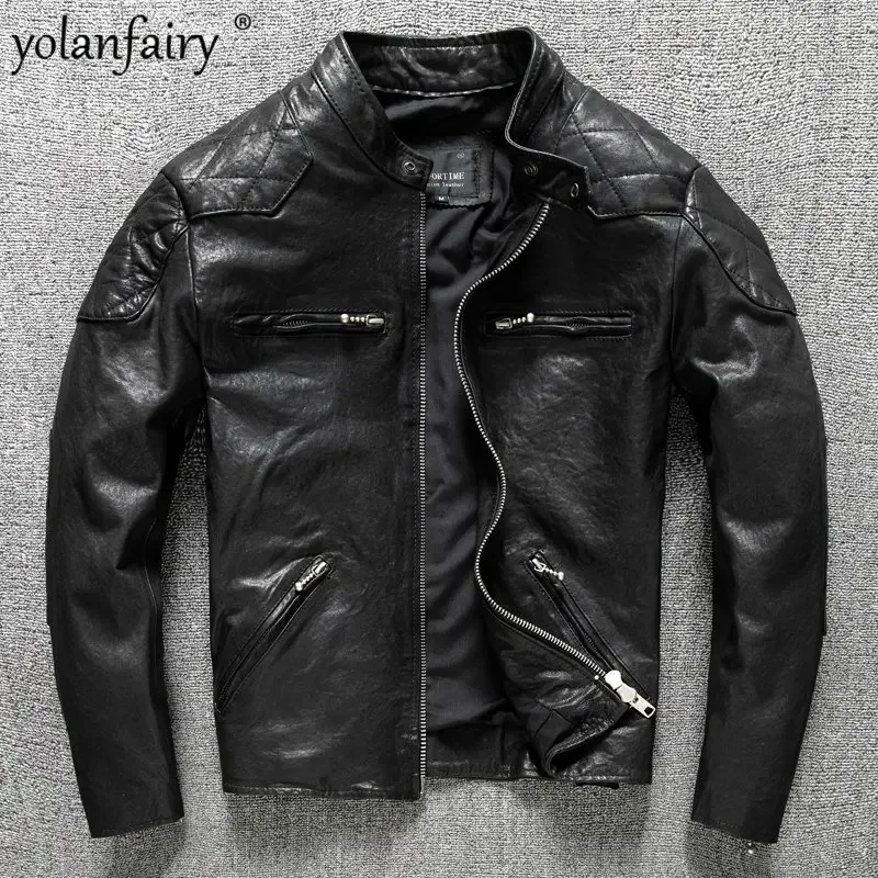 Top Layer Sheepskin Coat Men Vintage Genuine Leather Jacket for Man Motorcycle Vegetable Tanned Retro Leather Jackets Trend 5XL