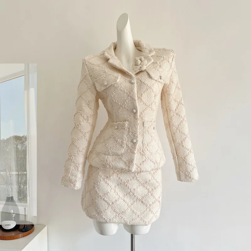 

2025 New In Matching Sets Tweed 2 Piece Sets Women Outfits Fashion Jacket Coat + Short Skirt Suits Conjuntos Femininos Elegantes