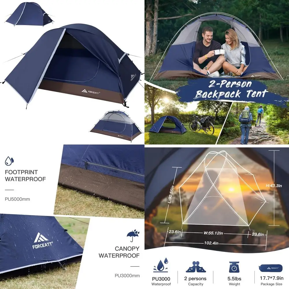 

Сверхлегкая водонепроницаемая 2-местная туристическая палатка — мгновенная установка, ветрозащитная и дождевик для походов на открытом воздухе