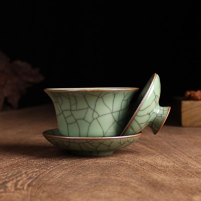 Ceramic Covered Bowl Longquan Celadon Tureen Kung Fu Teacup