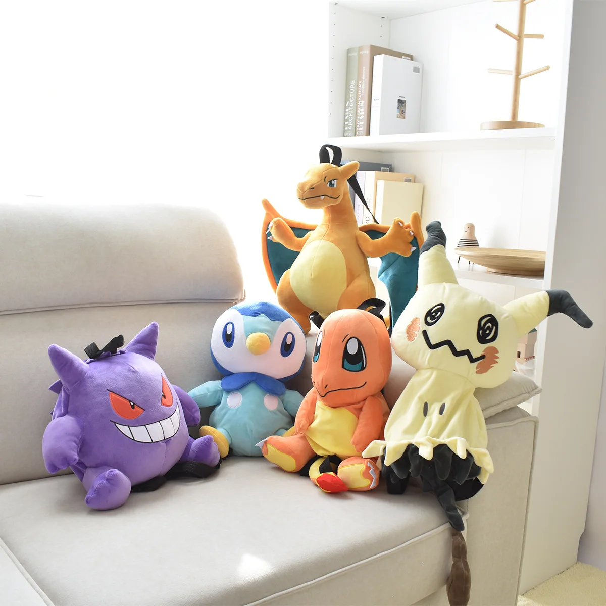 Pokemon Plush Backpack Toys Eevee Mimikyu Mew Gengar Soft Stuffed Shoolbag Rowlet Snorlax Lucario Shoulder Bag Halloween Satchel