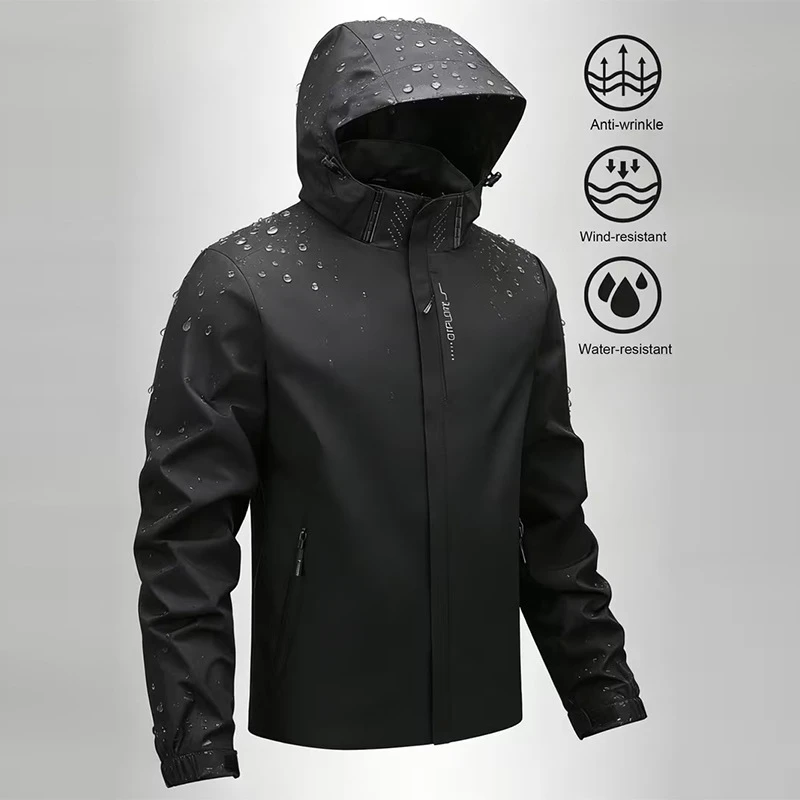 Men Women Outdoor Hooded Jacket, Thin Windproof Water Resistant Coat, Anti-wrinkle Casual Single Layer Hiking Trekking Outerwear