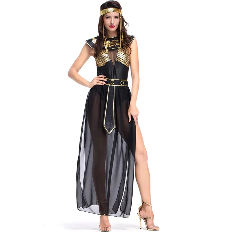 

Women Egyptian Goddess Isis Costume Black Mythology Queen Cleopatra Role Play Dress