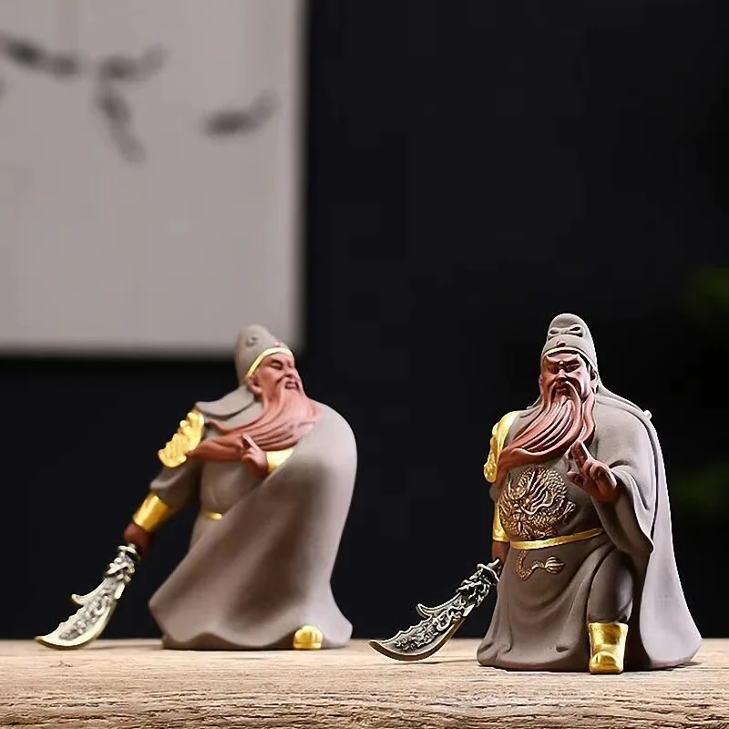 Ceramic Ancient General Guan Gong Ornaments Town House Decorations For Evil Spirits Purple Clay Statues Crafts Decorative